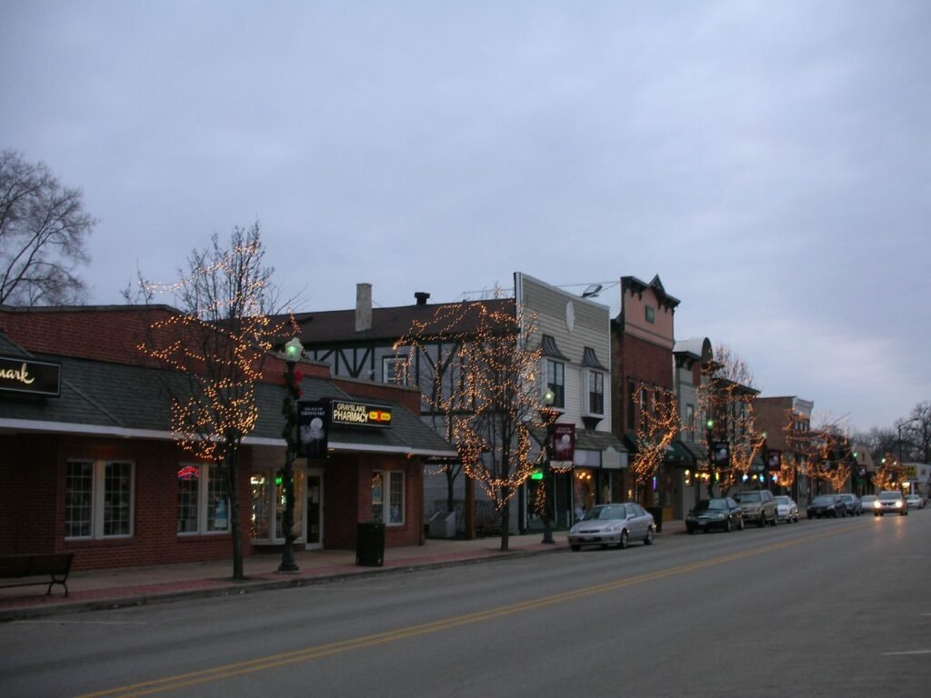 Brick storefronts along downtown Grayslake, Illinois, photographed in 2006